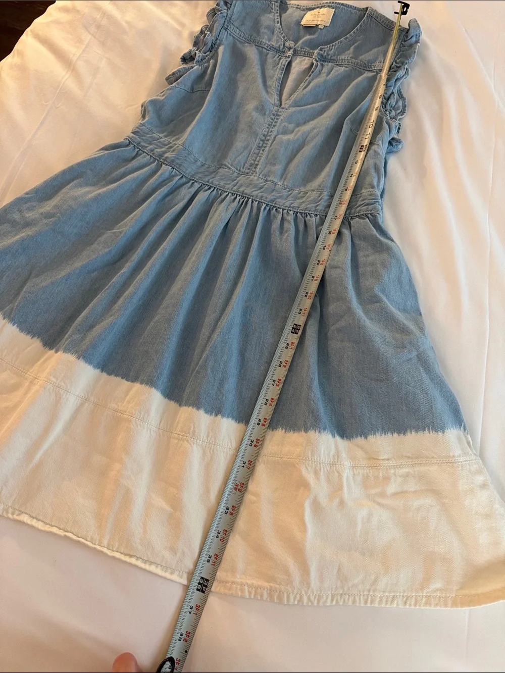 Kate Spade New York Dip Dyed Denim Ruffle Dress S M Split Neck Chambray